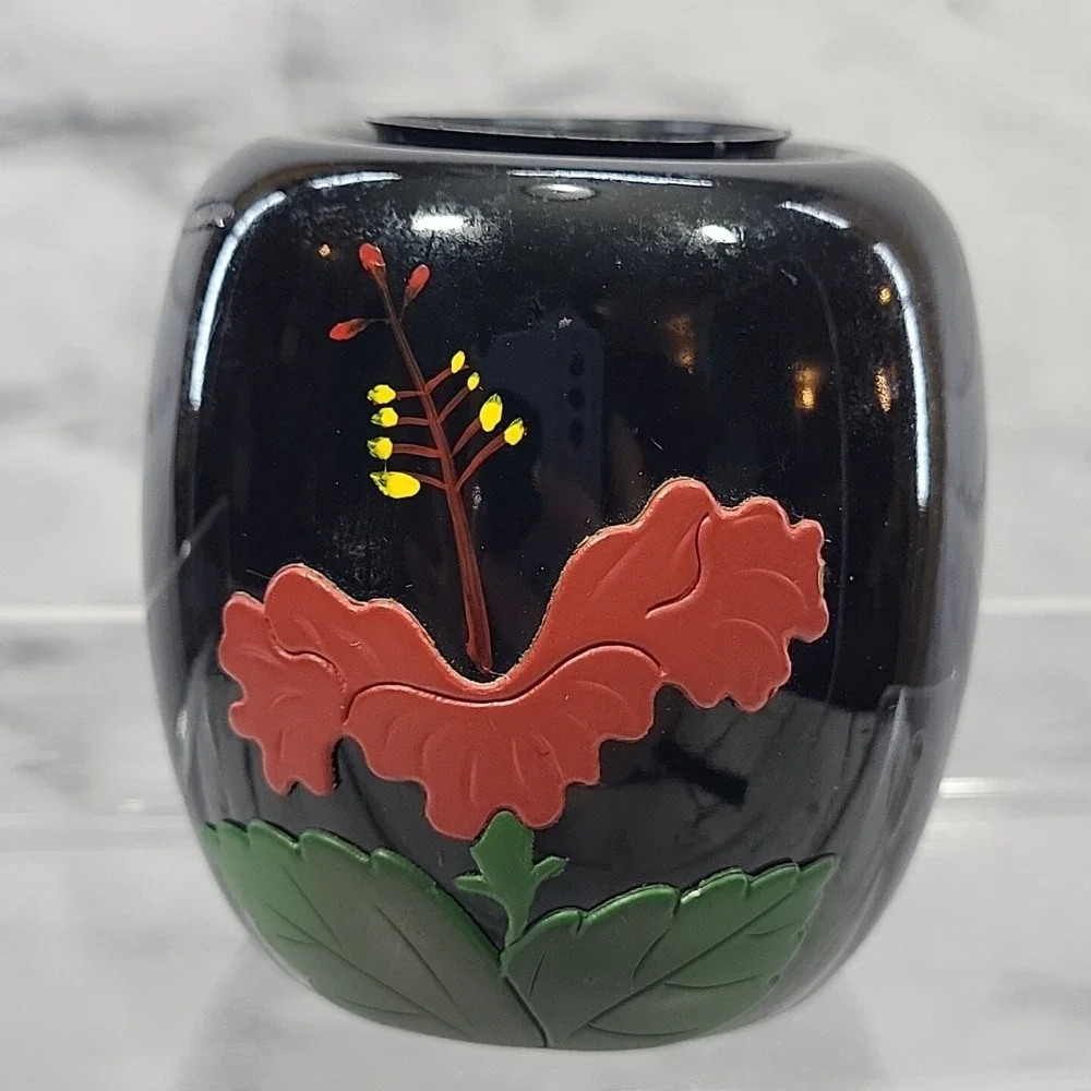 Vintage Japanese Mini Vase Holder‎ Hand Painted Lacquer Small Floral